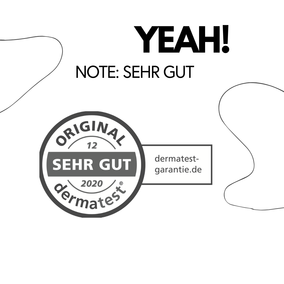 Dermatest-Siegel mit der Bewertung 'Sehr Gut' für paopao essentials Waschgel.
