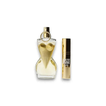 Luxus Eau de Parfum Duftset für Damen mit goldener Silhouette-Flasche und Travel Spray