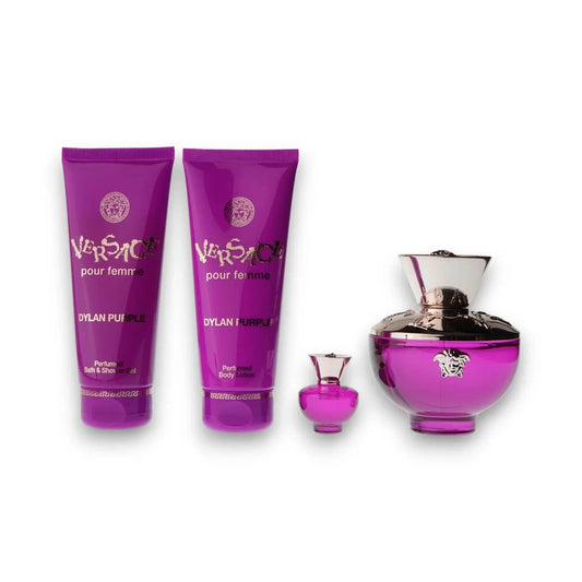 Versace Dylan Purple Pour Femme Duftset mit Parfum, Bodylotion und Duschgel für Damen