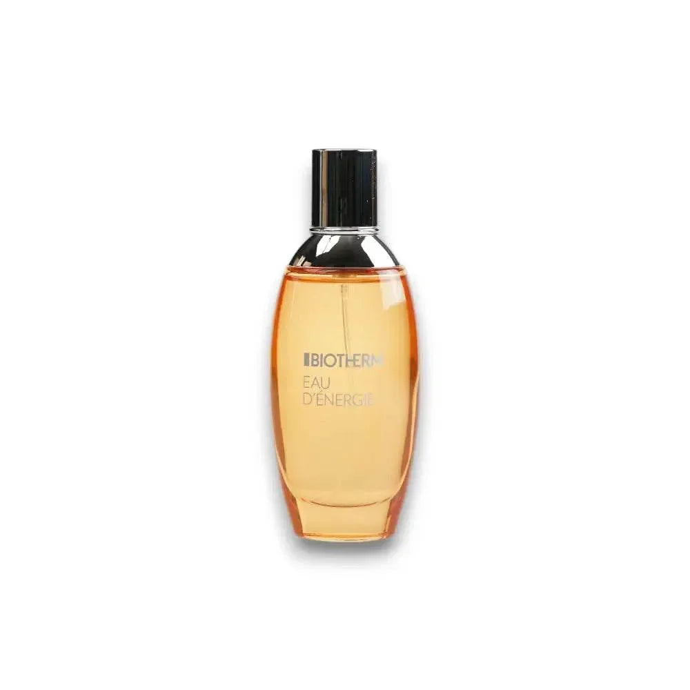 Orangenes Biotherm Eau de Toilette Flakon, luxuriöser Damenduft auf weißem Hintergrund