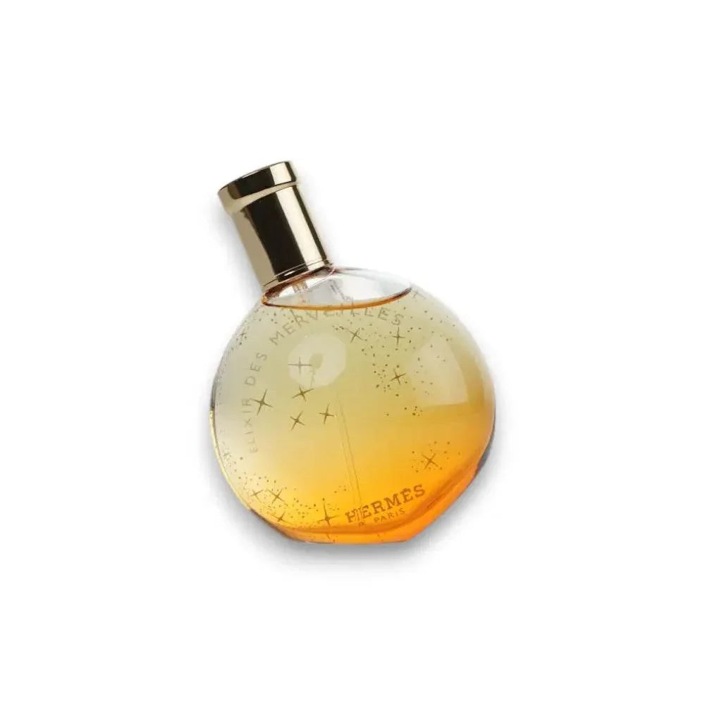 Luxus Damenparfum Flakon rund gold, Eau de Parfum auf weißem Hintergrund