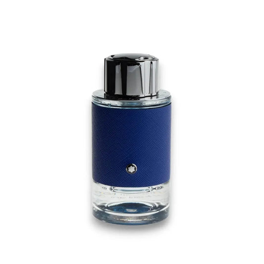 Blauer Eau de Parfum Flakon mit silbernem Deckel, exklusives Herrenparfum, freigestellt