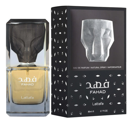Lattafa Fahad Eau de Parfum für Herren, 80ml, luxuriöser Duft in edler Flasche mit schwarzer Verpackung