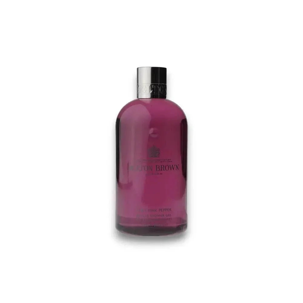 Fiery Pink Pepper Duschgel in pinkfarbener Flasche mit silbernem Deckel, Luxuspflege