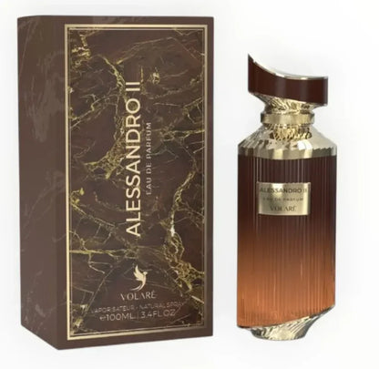 Luxuriöses Alessandro II Eau de Parfum in goldbrauner Flasche mit passender Verpackung