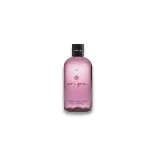 Davana Blossom Duschgel in transparenter, rosa Flasche mit schwarzem Verschluss, Produktfoto