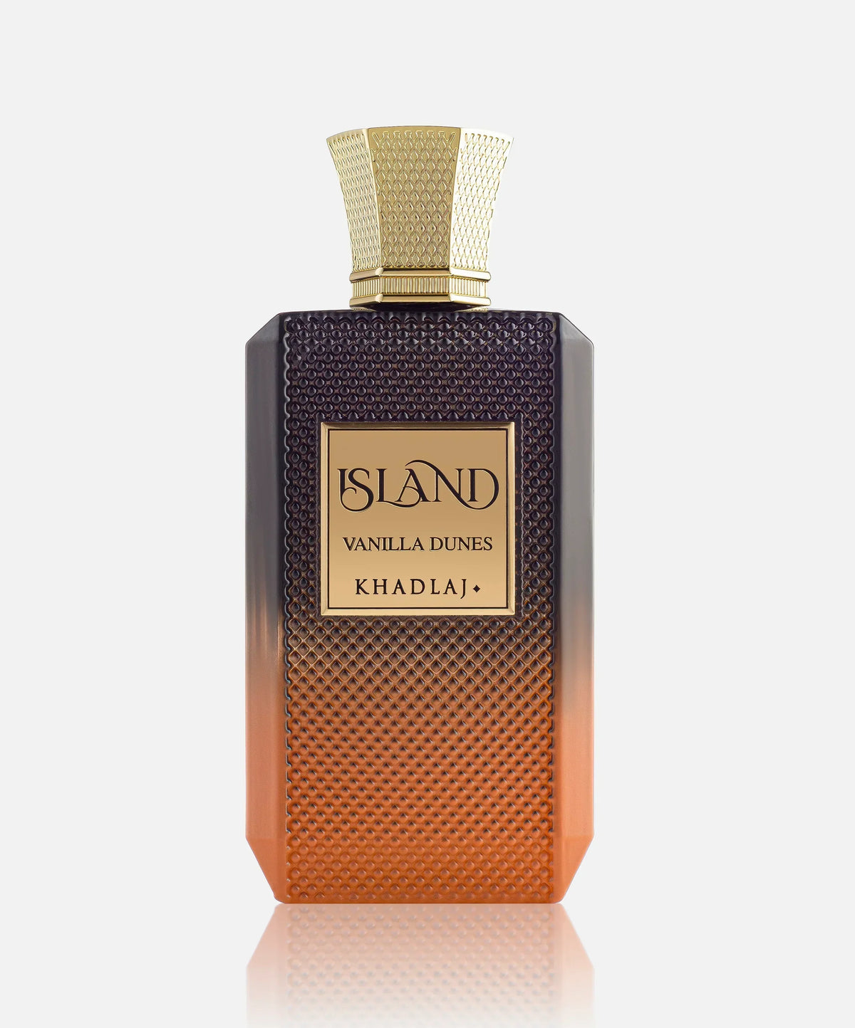Luxuriöses Parfumflakon Island Vanilla Dunes mit goldener Kappe und Ombre-Design