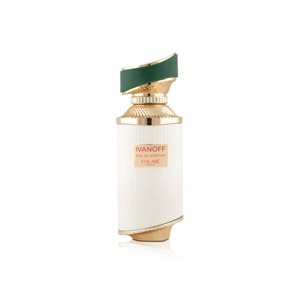 Eleganter Flakon Ivanoff Eau de Parfum Volaré Prive mit goldenen und grünen Akzenten