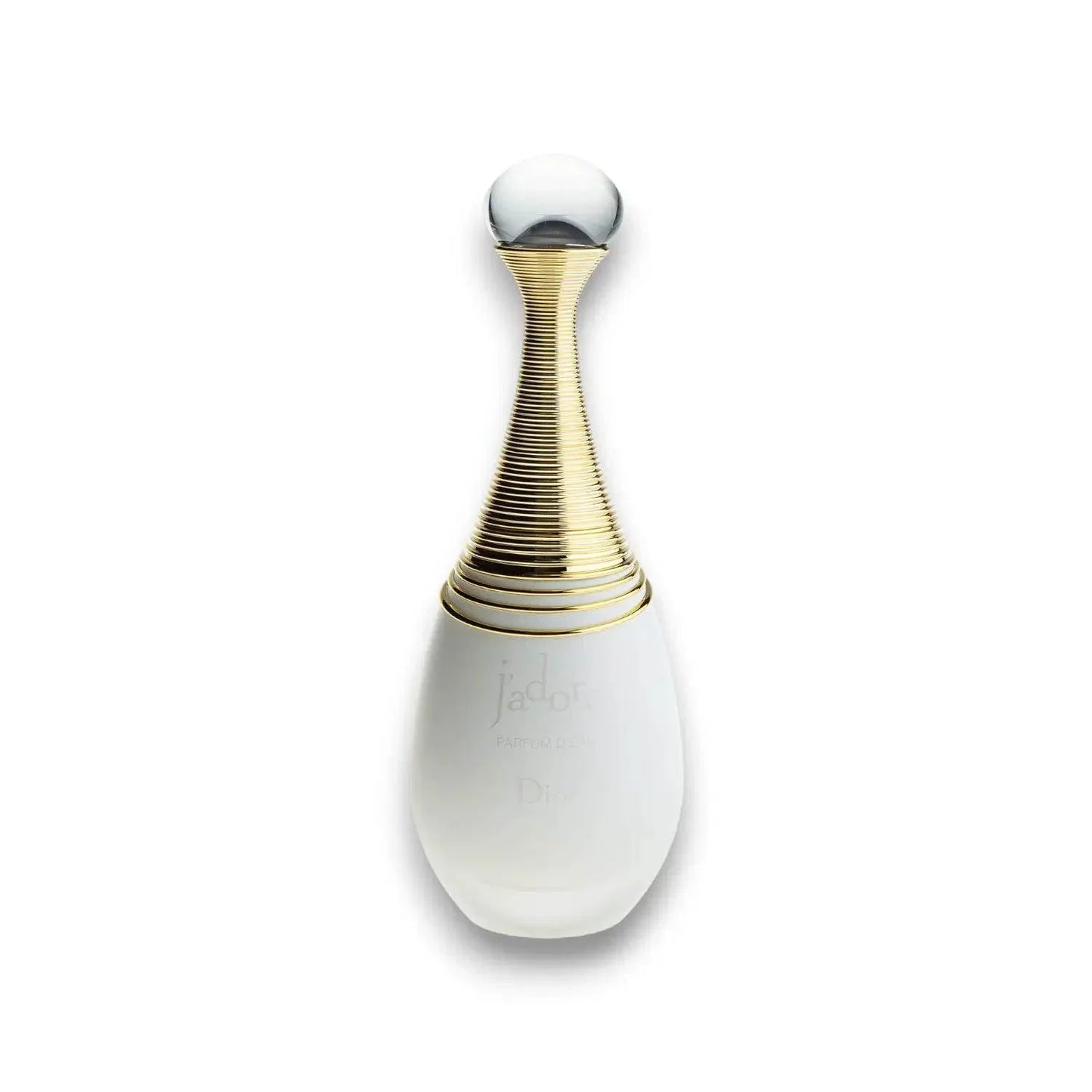 Eleganter Parfumflakon mit goldenen Akzenten, luxuriöses Damenparfum auf weißem Hintergrund