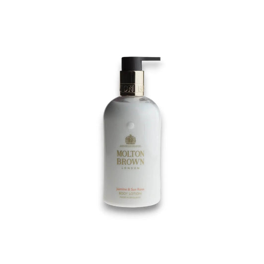 Molton Brown Jasmine & Sun Rose Körperlotion in eleganter weiß-goldener Pumpflasche