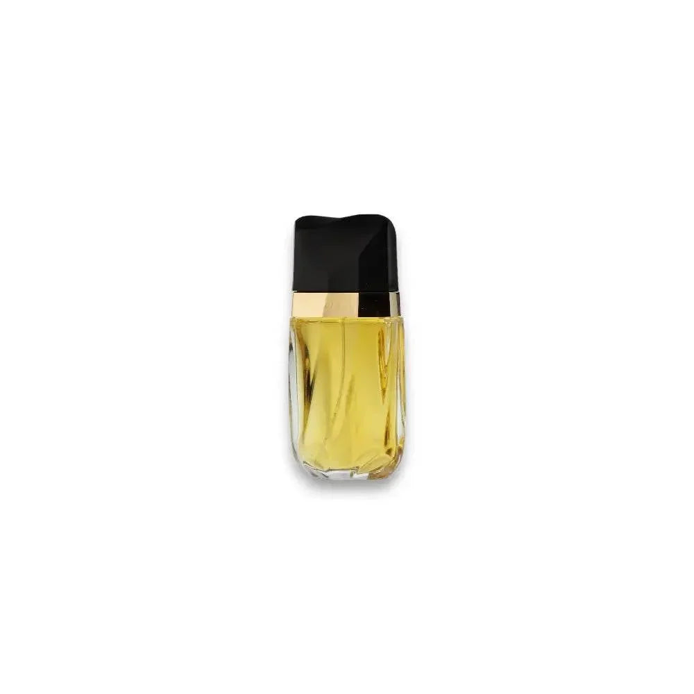 Luxus Parfumflakon mit goldgelber Flüssigkeit und elegantem schwarzen Verschluss