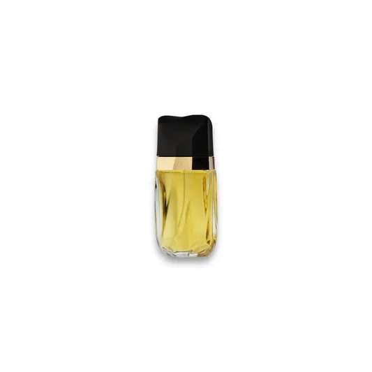 Luxus Damenparfum in elegantem Flakon mit schwarzem Verschluss auf weißem Hintergrund