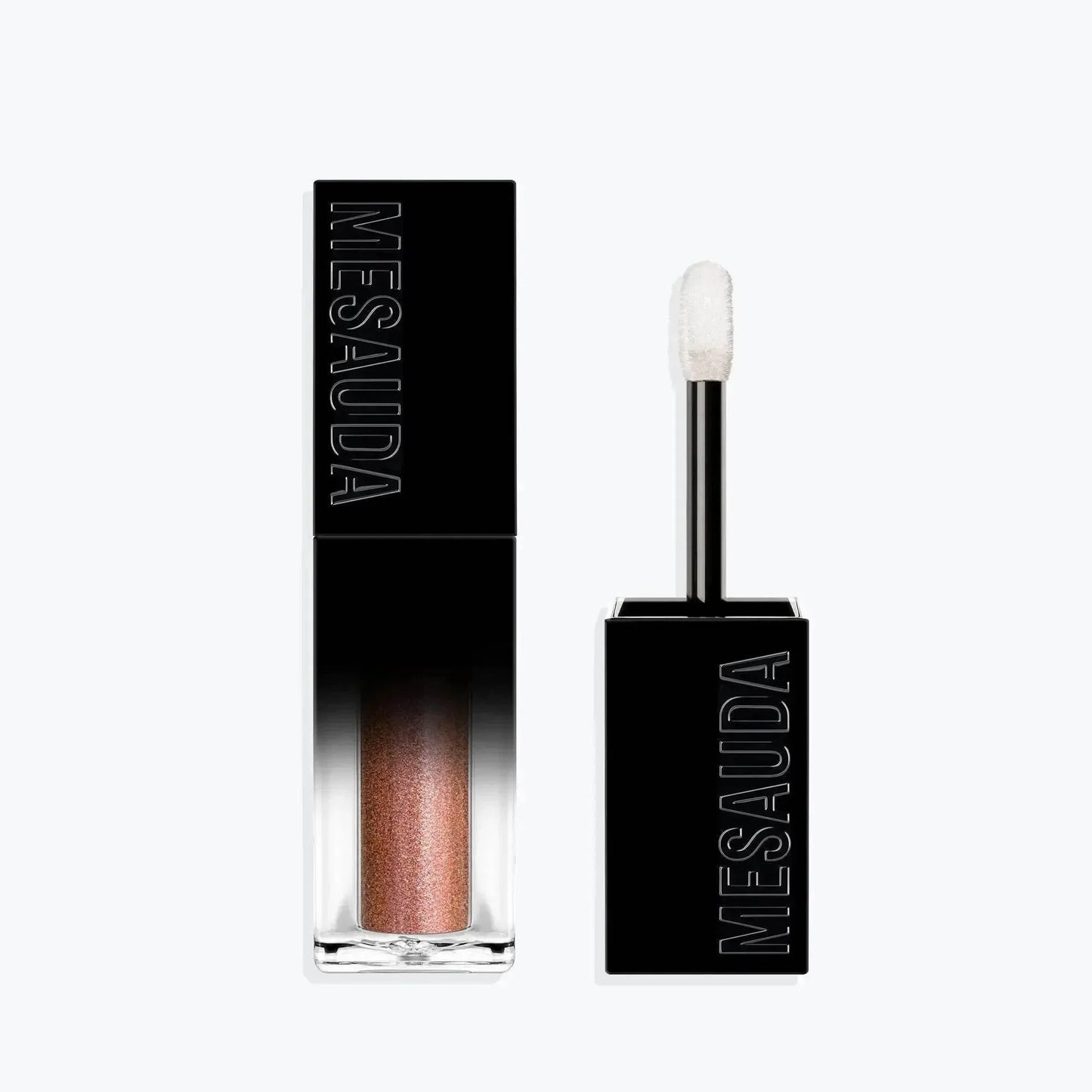 Flüssiger Lidschatten mit Applikator in glänzendem Braun, elegantes schwarzes Design