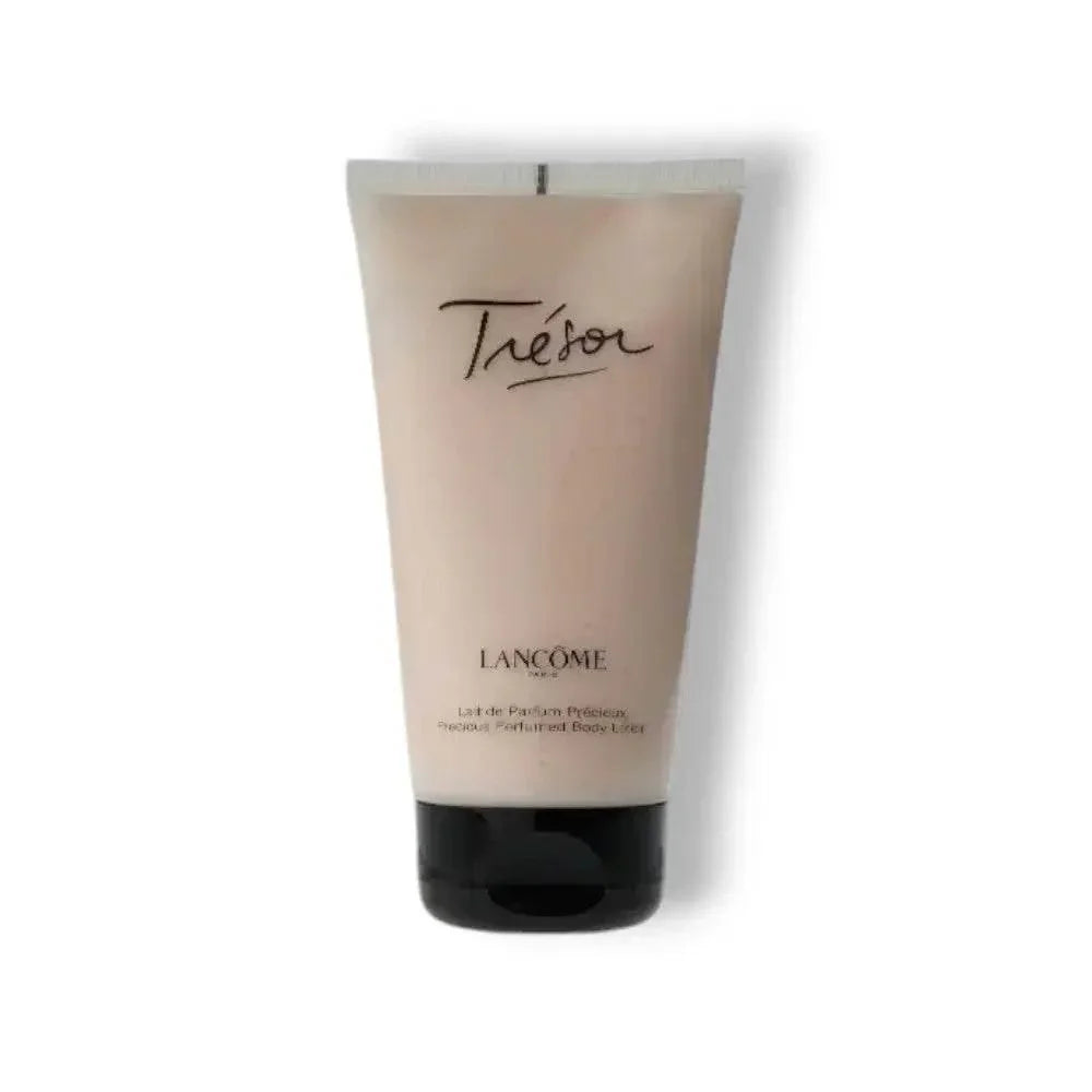 Parfümierte Körperlotion Trésor in Tube, luxuriöse Damenpflege, weißer Hintergrund