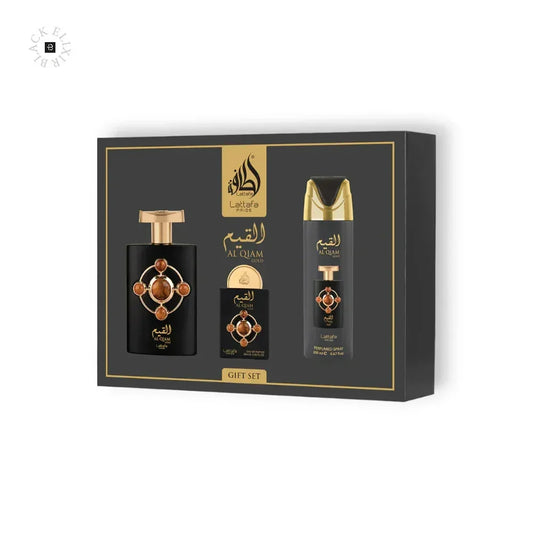 Geschenkset mit Parfüm, Body Spray und Aftershave in schwarzer Box mit goldenen Akzenten
