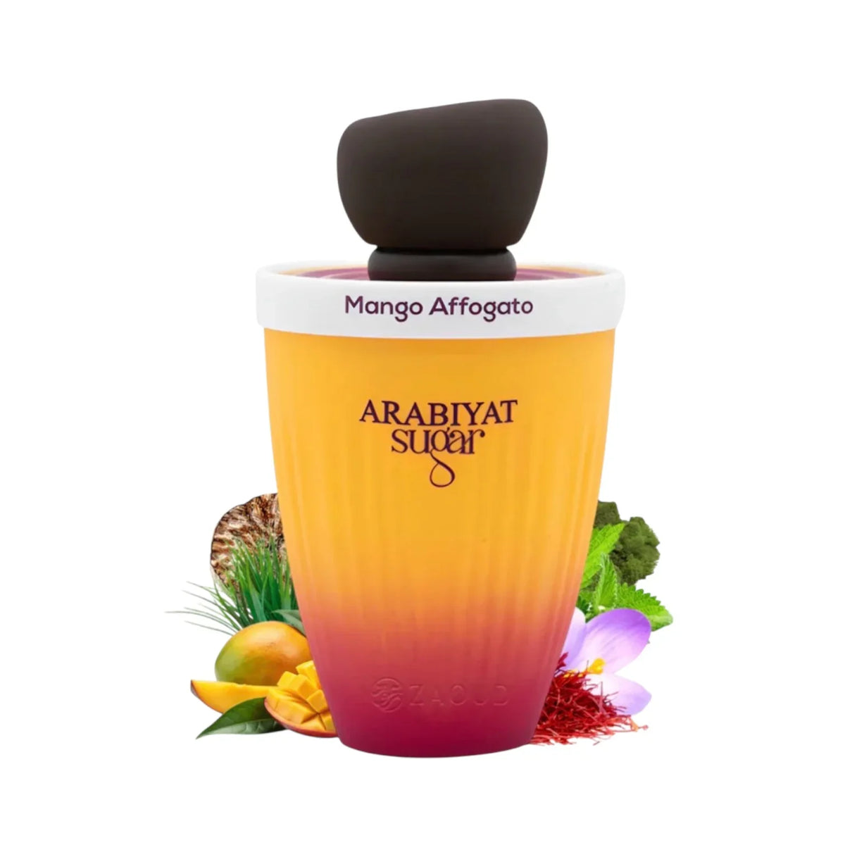 Parfumflakon Arabiyat Sugar Mango Affogato mit Mangofrüchten und floralen Noten, Duftvisual