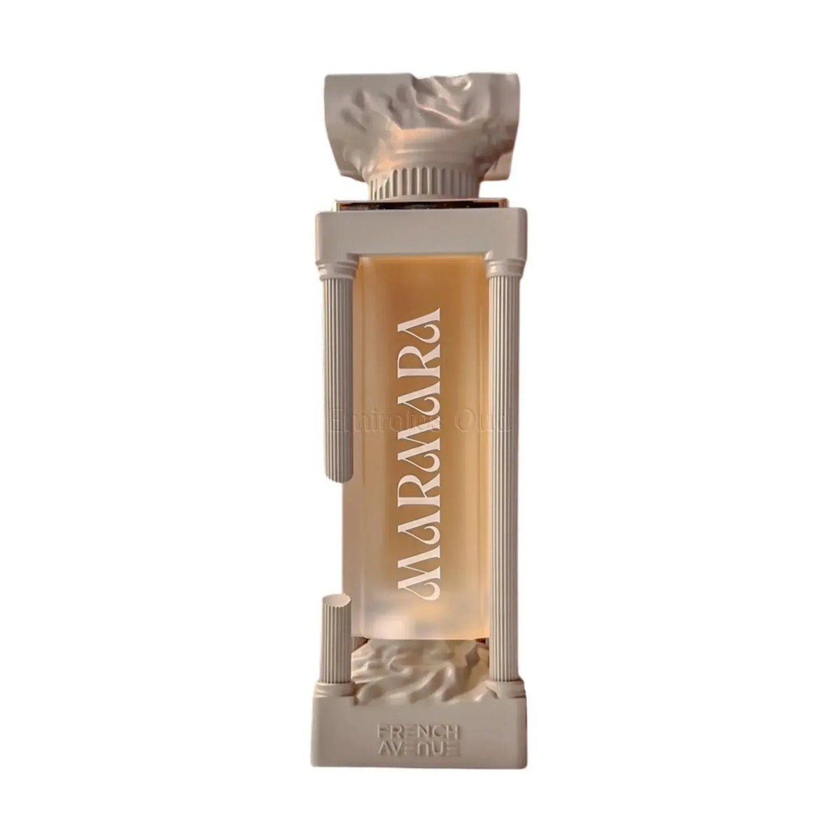 Eleganter Flakon des French Avenue Marmara Extrait de Parfum in Säulenoptik.