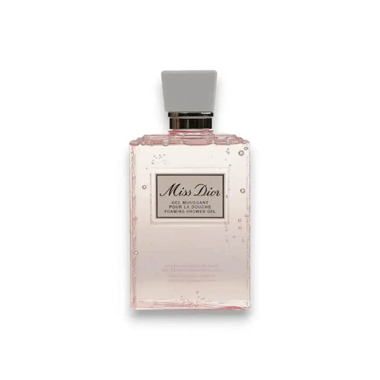 Miss Dior Duschgel in eleganter, transparenter Flasche mit rosa Schaumgel