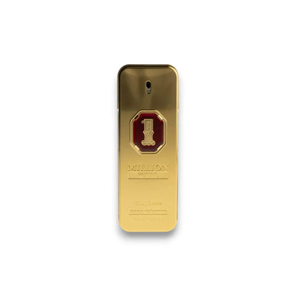 Goldene Parfumflasche One Million Royal mit rotem Emblem und elegantem Design auf weißem Hintergrund.