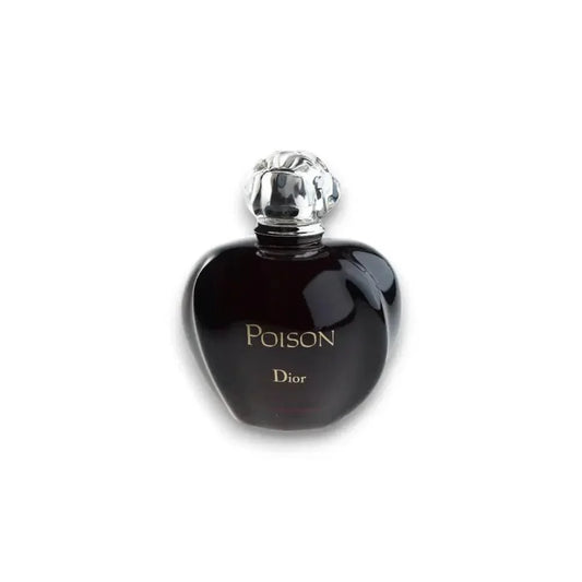 Schwarzer Poison Dior Parfumflakon, elegant, auf weißem Hintergrund, Luxusduft für Damen