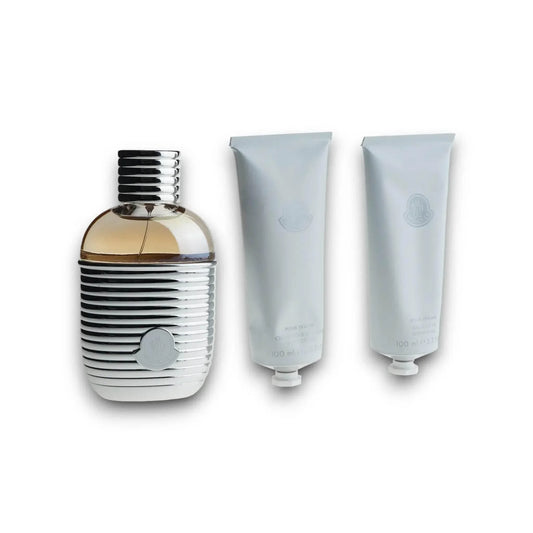 Luxuriöses Damen Duftset mit Parfumflakon und zwei silbernen Tuben, elegante Geschenkidee
