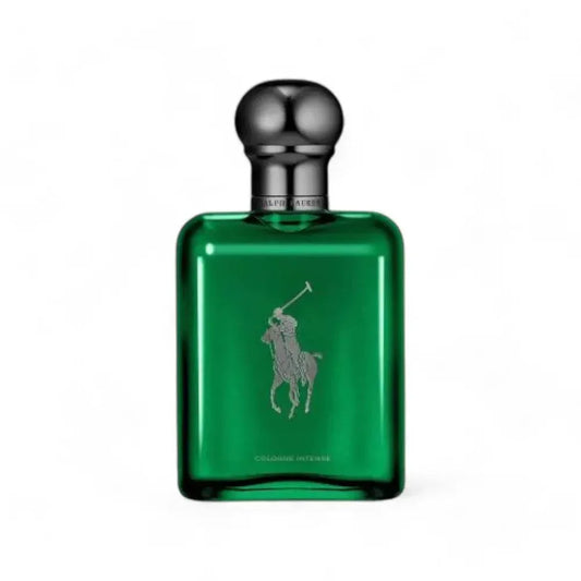 Grüne Herrenduft-Flasche mit silbernem Polo-Reiter Design, elegantes Parfum