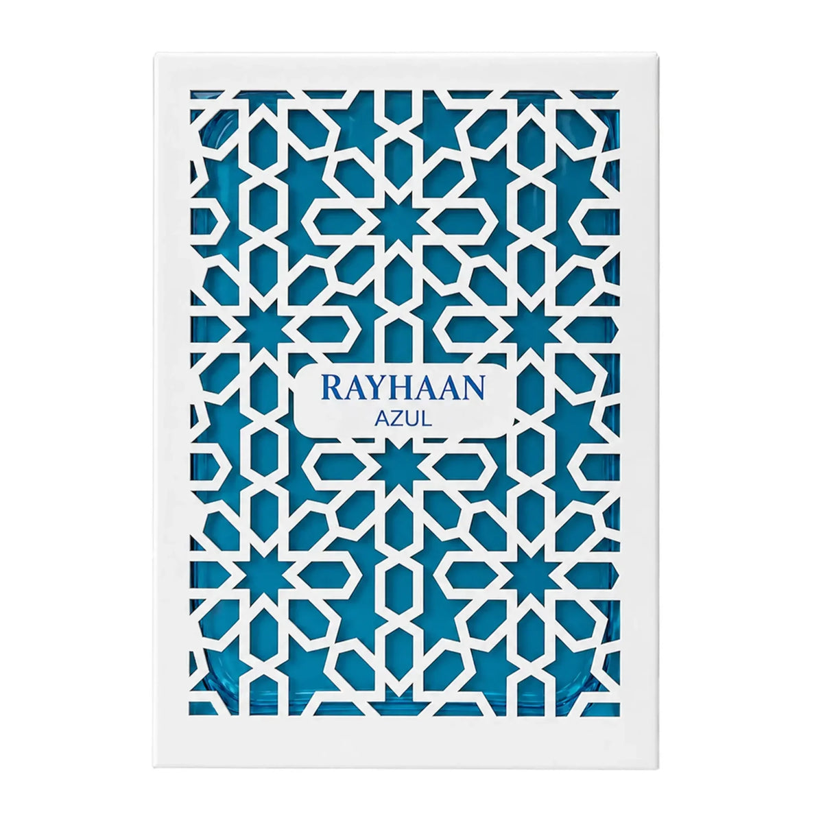 Rayhaan Azul Luxusparfum mit arabischem Muster in Blau und Weiß