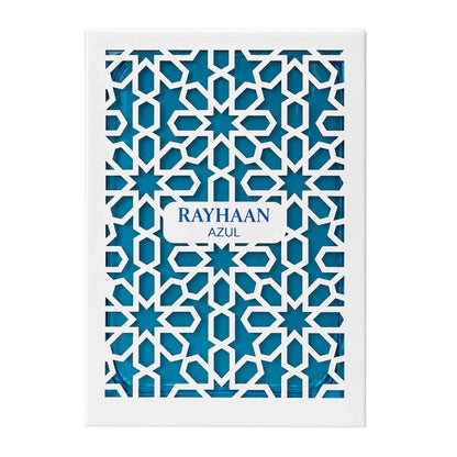 Rayhaan Azul Luxusparfum mit arabischem Muster in Blau und Weiß
