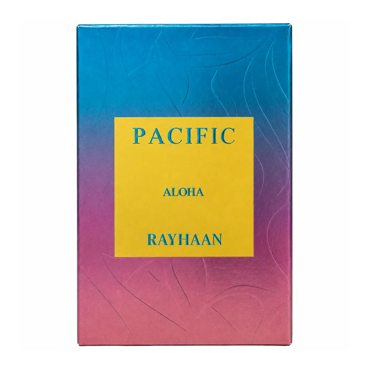Pacific Aloha Rayhaan Luxusparfum in farbenfroher Verpackung mit Blattmuster