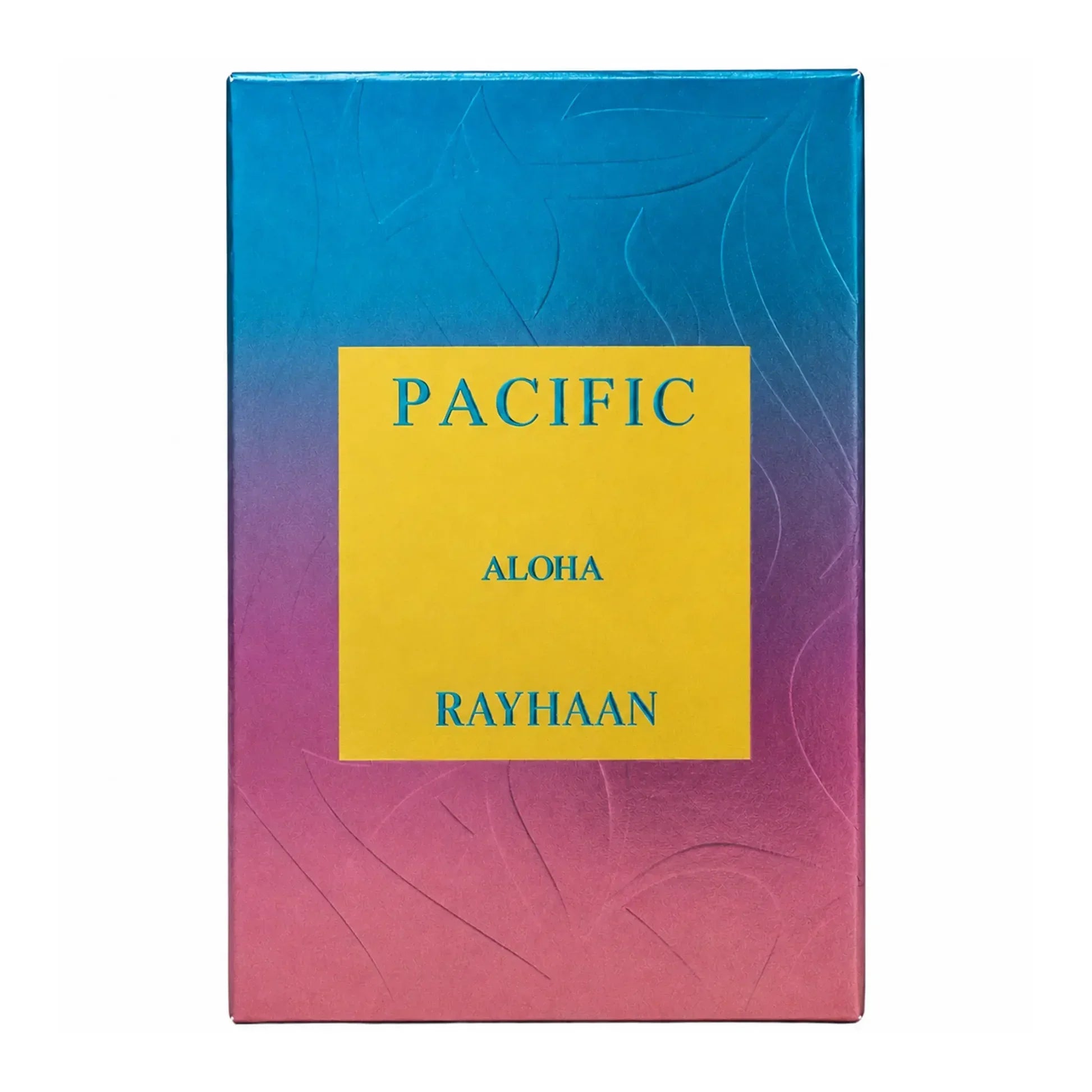 Pacific Aloha Rayhaan Luxusparfum in farbenfroher Verpackung mit Blattmuster