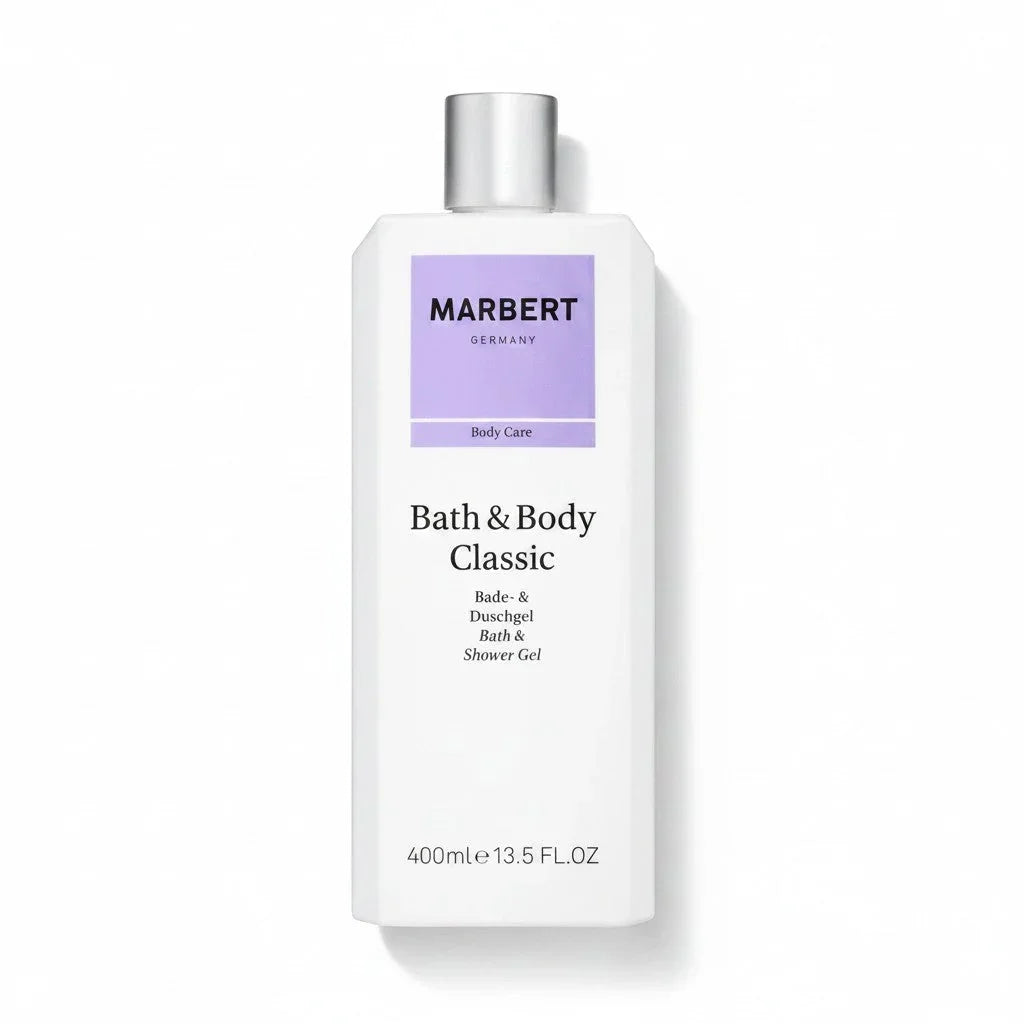 Marbert Bath & Body Classic Bade- und Duschgel, 400ml weiße Flasche mit lila Etikett