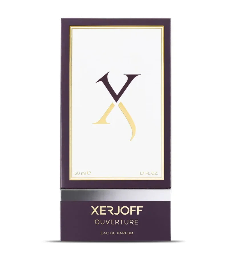 Xerjoff V Ouverture Eau de Parfum in einer lila und weißen Verpackung.