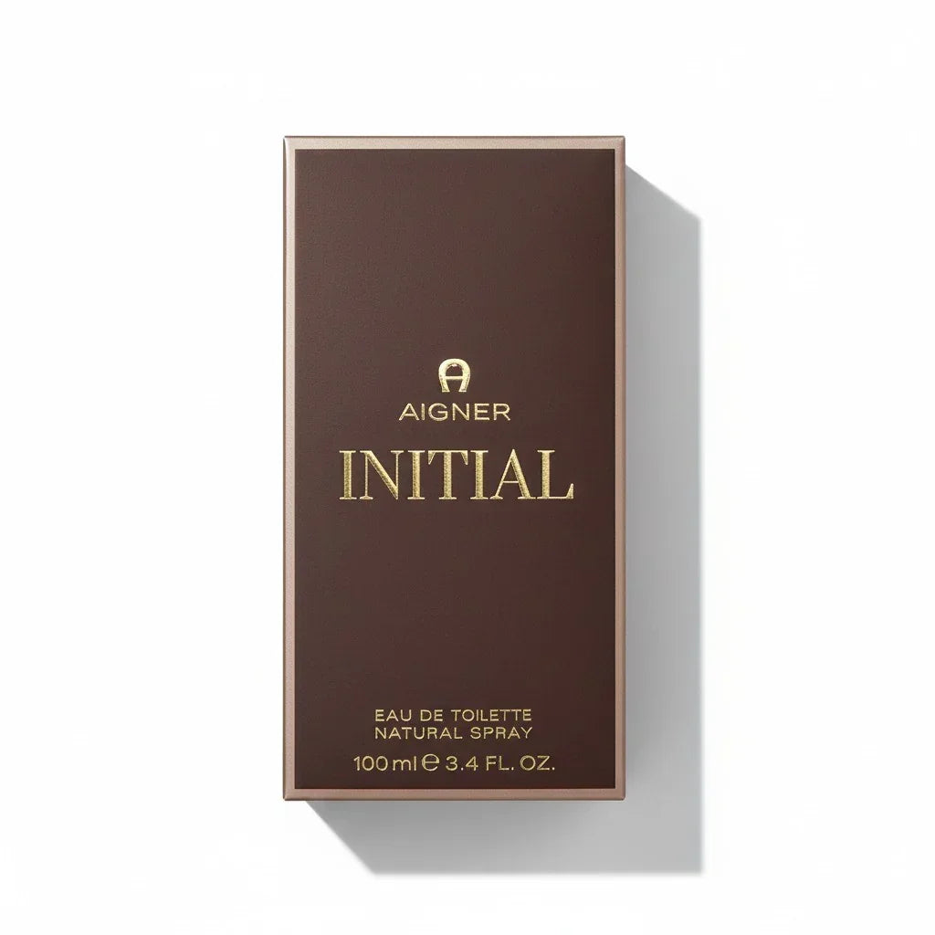 Braune Verpackung des Etienne Aigner Initial Eau de Toilette Naturalspray, 100 ml.