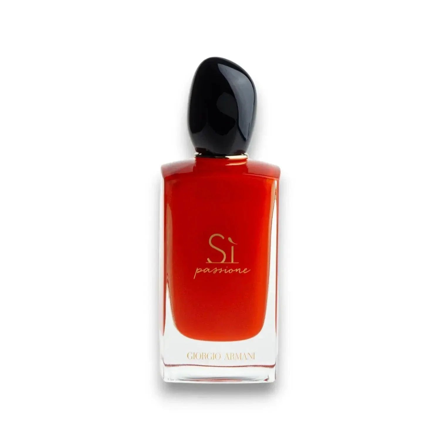 Roter Parfumflakon mit schwarzem Verschluss, elegantes Damenduft-Design, Eau de Parfum