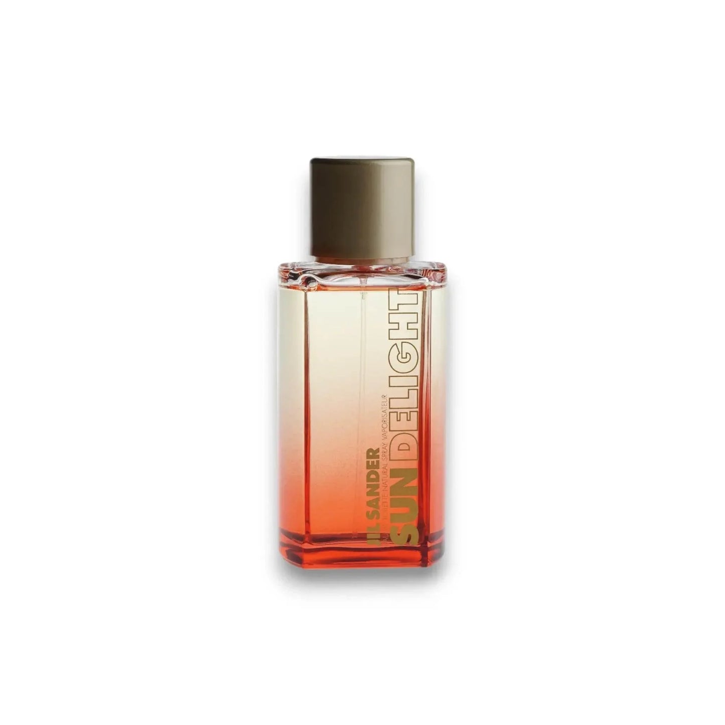 Eleganter Parfumflakon, Farbverlauf von Orange zu Transparent, SANDER SUN DELIGHT Schriftzug