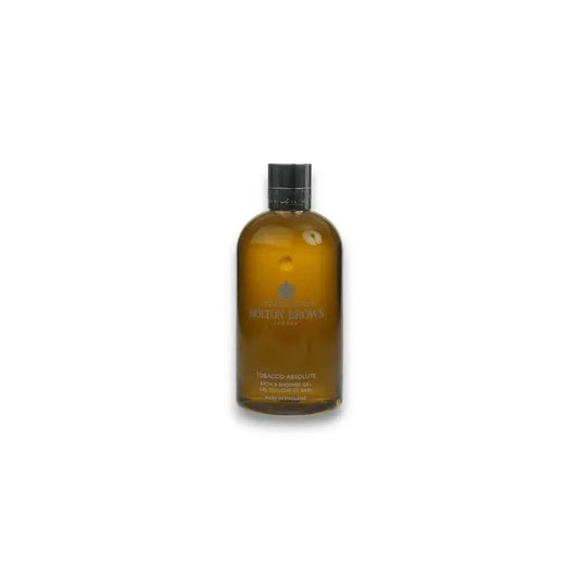 Braune Flasche Tobacco Absolute Duschgel mit schwarzem Deckel vor weißem Hintergrund