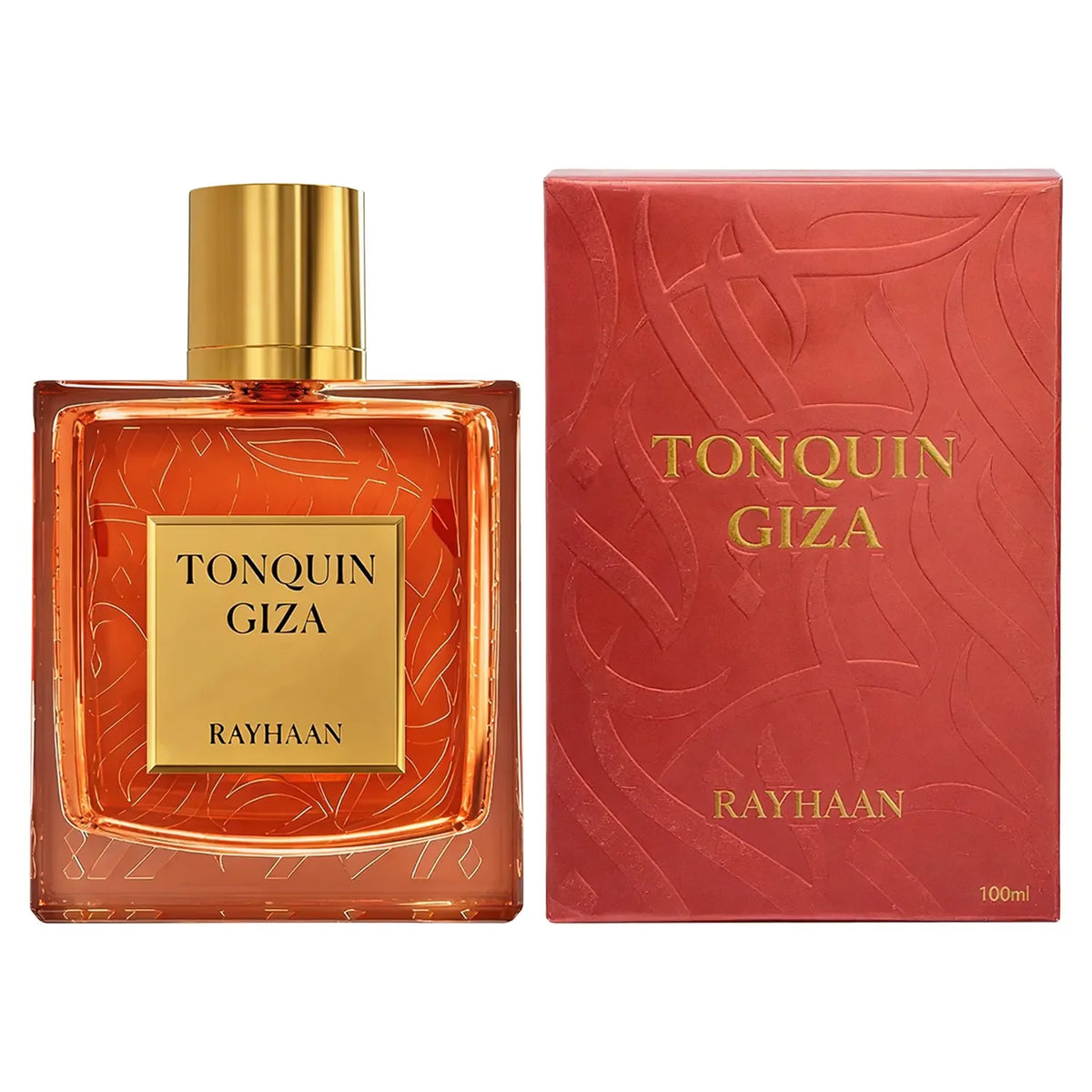 Luxusparfum Tonquin Giza Rayhaan, edler Glasflakon mit goldener Kappe und passender Box