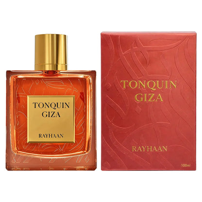 Luxusparfum Tonquin Giza Rayhaan, edler Glasflakon mit goldener Kappe und passender Box