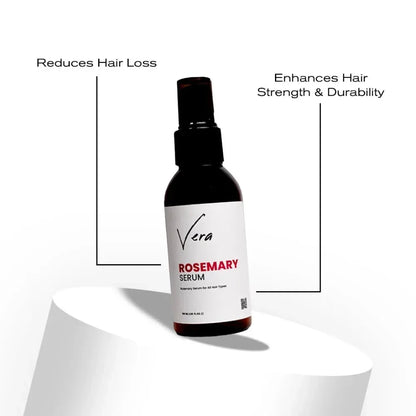Braune Flasche Vera Rosemary Serum gegen Haarausfall, stärkt die Haarstruktur.