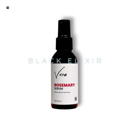 Schwarzes Vera Rosemary Serum Sprayflasche für alle Haartypen auf weißem Hintergrund