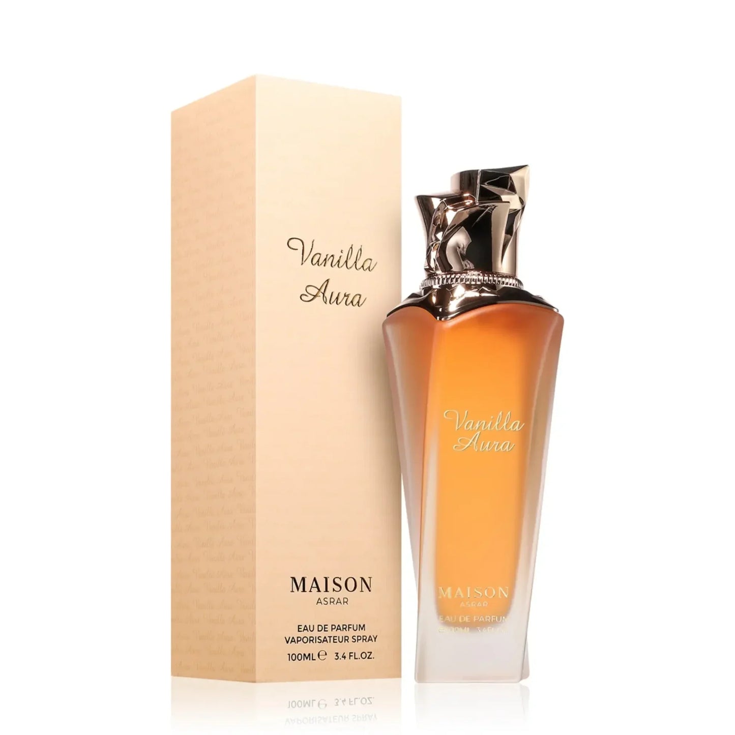 Edles Parfüm Vanilla Aura 100ml EDP mit goldener Verschlusskappe und passender Box