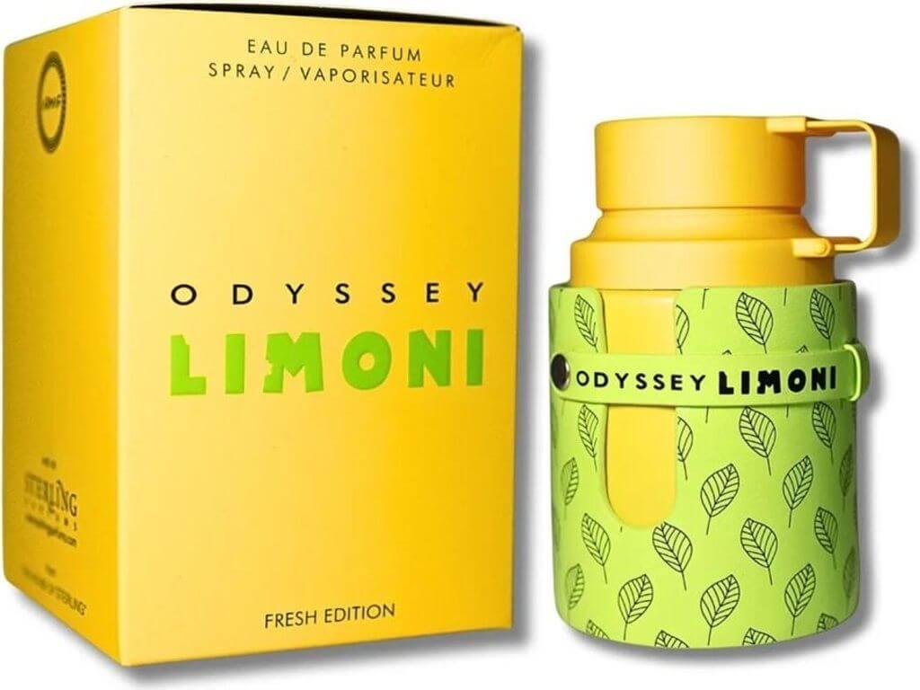 Odyssey Limoni Eau de Parfum für Damen und Herren, gelbe Verpackung mit grüner Flasche, Frischeduft