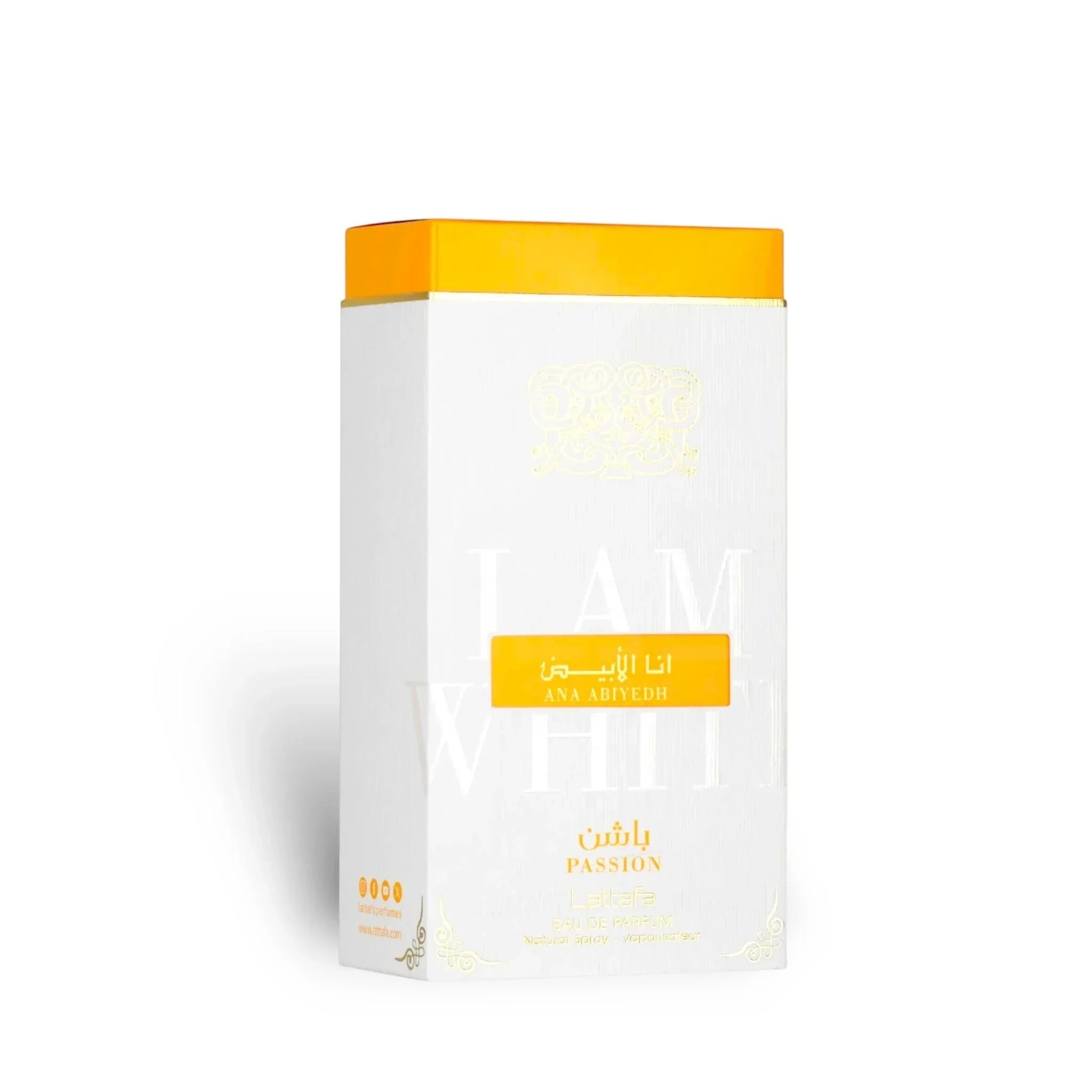 Lattafa Passion Eau de Parfum in weißer Verpackung mit goldener Akzentierung, exklusiver Luxusduft für Damen und Herren