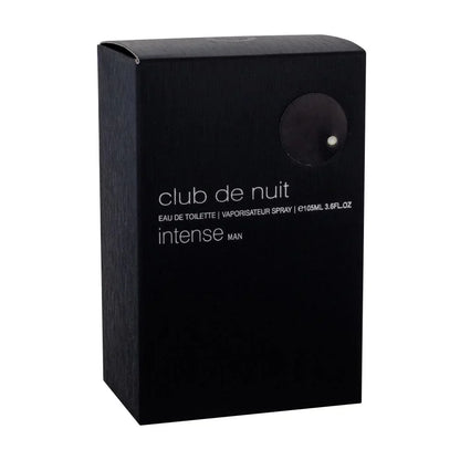 Schwarze Verpackung von Club de Nuit Intense Eau de Toilette für Herren, 105ml