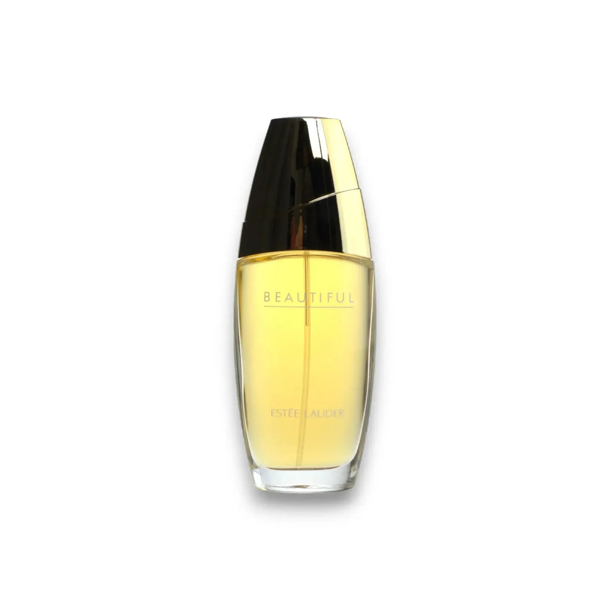 Ein gläserner Flakon von Estée Lauder Beautiful Eau de Parfum mit goldenem Verschluss.