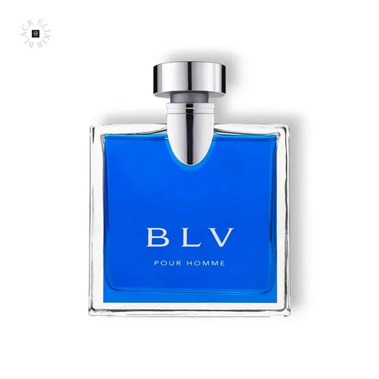 Herrenparfum BLV Pour Homme im eleganten, quadratischen blauen Flakon auf weißem Hintergrund