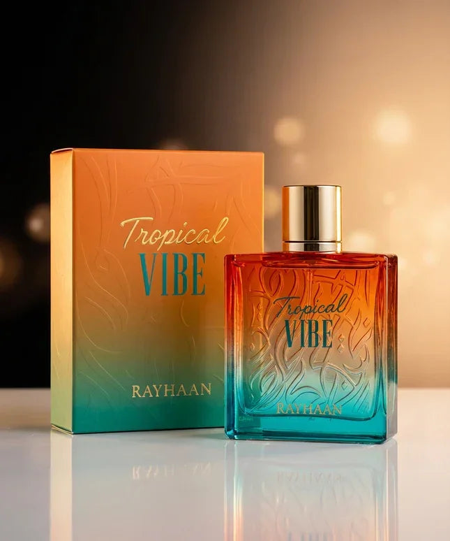 Tropical Vibe Parfüm von Rayhaan, luxuriöser Duft in farbenfroher Flasche mit edlem Design