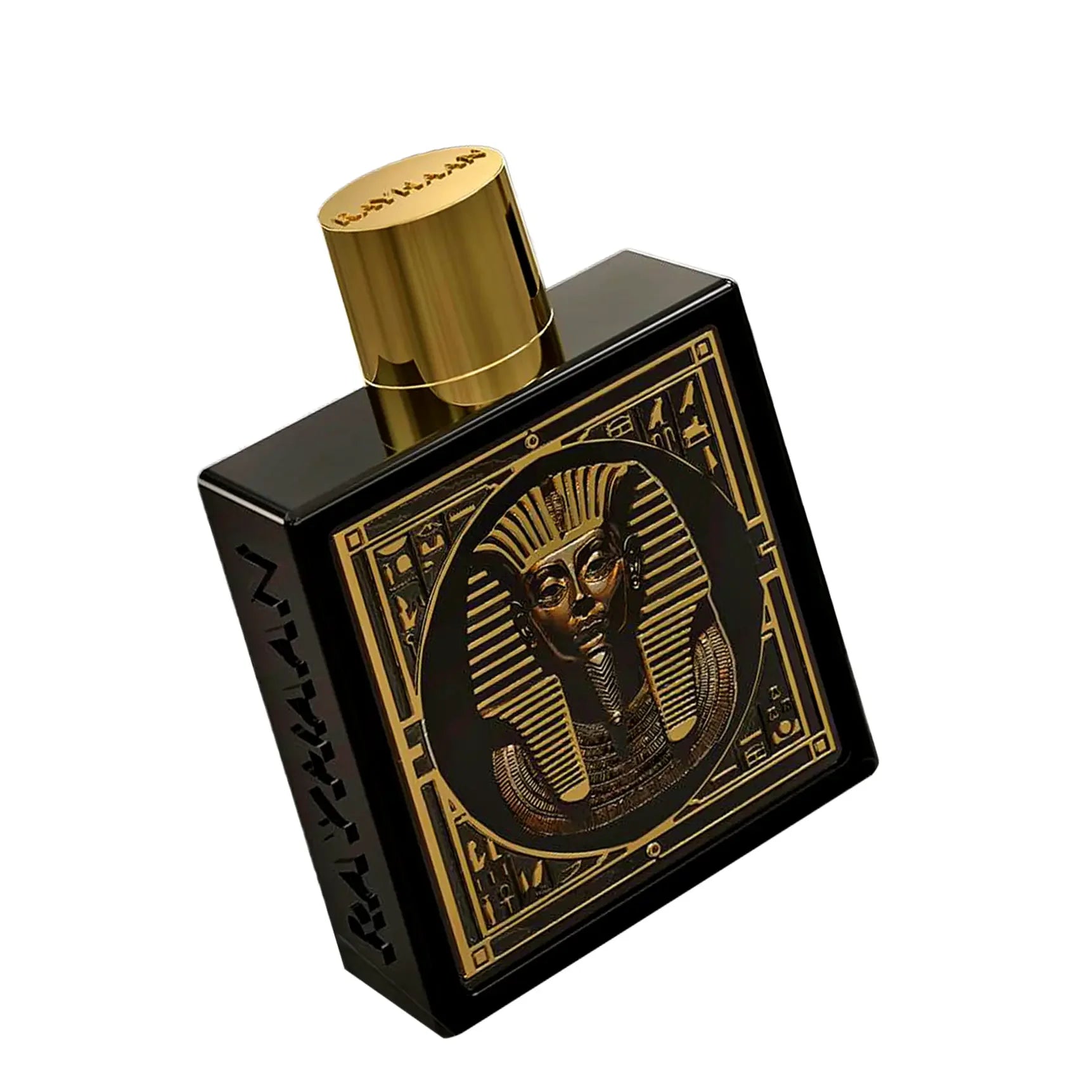 Luxus Parfum Flasche mit ägyptischem Pharao-Design, goldener Verschluss, exklusiver Duft für Herren