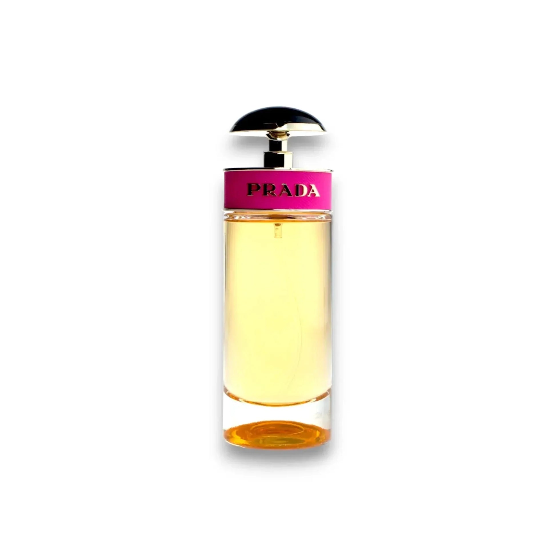 Luxus Damenparfum Flakon mit pinkem Rand, goldener Flüssigkeit und elegantem Design