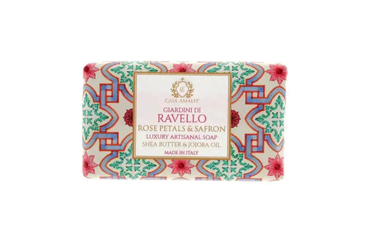 Luxus Seife mit Rosenblüten und Safran, kunstvolles Muster, Giardini di Ravello, Shea Butter
